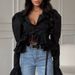 Women's Pleated Bell Sleeve Irregular Ruffle Shirt Spring Fashion Design Style Clothing_ecoleips.com