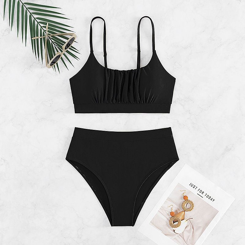 2024 Solid Color High Waisted Bikini Sexy Swimwear Two Piece Swimsuit for Women European And American Style Export_ecoleips.com