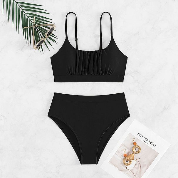 2024 Solid Color High Waisted Bikini Sexy Swimwear Two Piece Swimsuit for Women European And American Style Export_ecoleips.com
