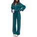 Women's Sportswear Set High Neck Long Sleeve Zip Up Sweatshirt Striped Trousers 2 Piece Casual Outfit European American Style For Autumn Winter_ecoleips.com