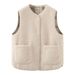 Reversible Plaid Fleece Vest For Women – Lightweight & Warm Double-Sided Wear With Pockets (Cream, Black, Navy, Brown, Orange Red, Gray)_ecoleips.com