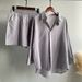 Women's Clothing Cotton And Linen Solid Color Shirt Two Piece Shorts New Fashion Women's Suit_ecoleips.com