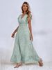 Spring Summer Elegant V Neck Print Ruffles Long Dress Women Casual Flounce A Line Dress_ecoleips.com
