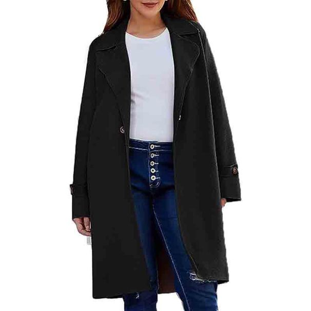 Elegant Notch Lapel Wool Blend Coat For Women - Loose Fit Long Trench Coat With Button Closure, Warm Winter Overcoat In Classic Colors_ecoleips.com