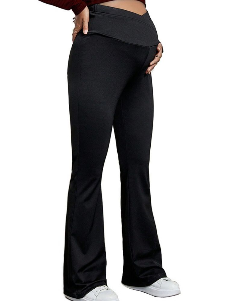 K Pregnant Women Wide-leg Trousers With Crisscross Waistband And High-waisted Casual Slim-fit Maternity Bell-bottom Pants_ecoleips.com