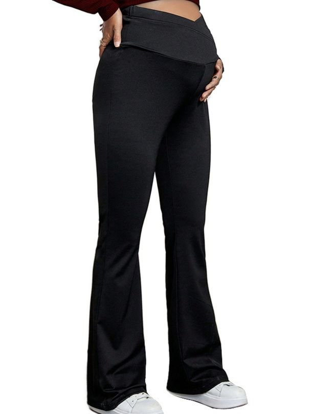 K Pregnant Women Wide-leg Trousers With Crisscross Waistband And High-waisted Casual Slim-fit Maternity Bell-bottom Pants_ecoleips.com