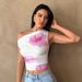 Women’s Clothing Sexy Hot Girl Hibiscus Flower Print Asymmetrical Neckline Short Top Waist Design Vest Top_ecoleips.com