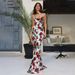 Spring/Summer Sexy Slim-Fitting Dress for Women with Spaghetti Straps Backless Design Deep V-Neck Print European American Style_ecoleips.com