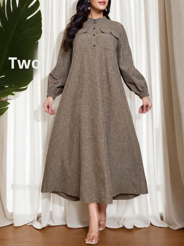 Cross-border Middle Eastern Eid Al-Adha Arab Dubai Muslim Daily Casual Robe Plus Size Dress_ecoleips.com