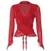 European And American Style Women's Clothing 2025 Winter New Product Sexy Low-cut V-neck Ruffled Slim-fit Bell-sleeve_ecoleips.com