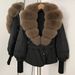 Women's Slim Fit Down Jacket With Detachable Fox Fur Collar, Warm Winter Coat For Petite, Mid-Length Puffer Coat With Belt_ecoleips.com