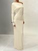 Mozision One Shoulder Backless Sexy Maxi Dress Women Autumn Fashion Long Sleeve Ruched Bodycon Club Long Dresses Elegant Dress_ecoleips.com
