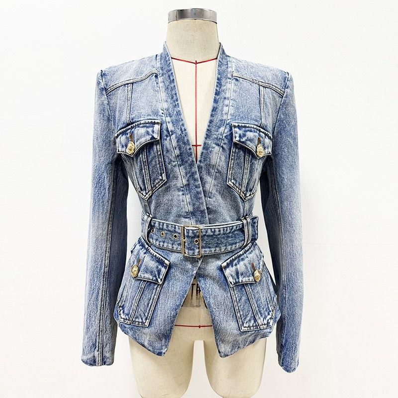 K New Style Slim Fit Belt Denim Suit Jacket Jacket_ecoleips.com