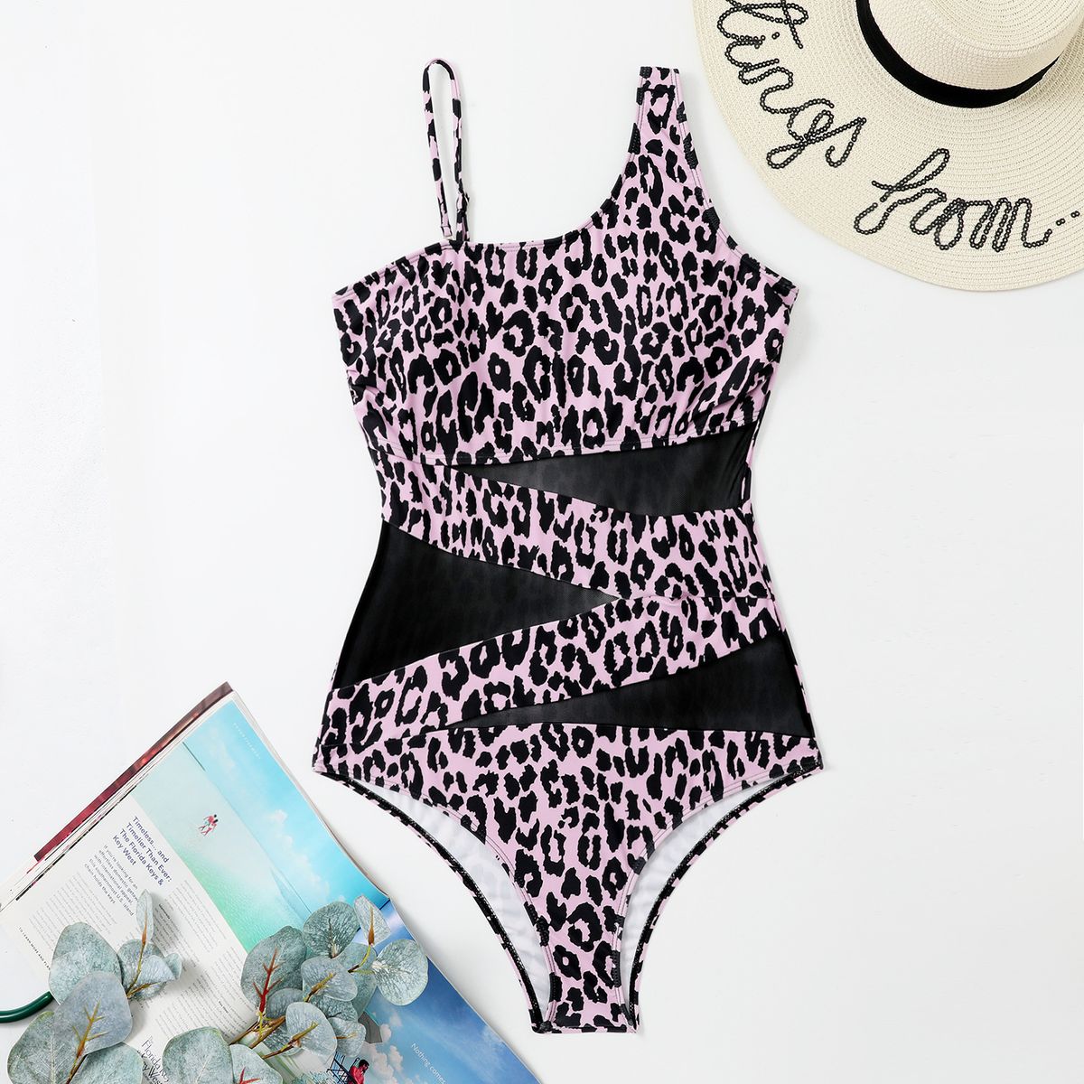 Women's Clothing Patchwork Mesh One Piece Swimsuit Off-Shoulder Sexy Vacation Suit For All Seasons_ecoleips.com