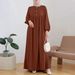 2025 New Cross-Border Muslim Women's Robe Fashionable Casual Puff Sleeve Simple Loose Solid Color Dress_ecoleips.com
