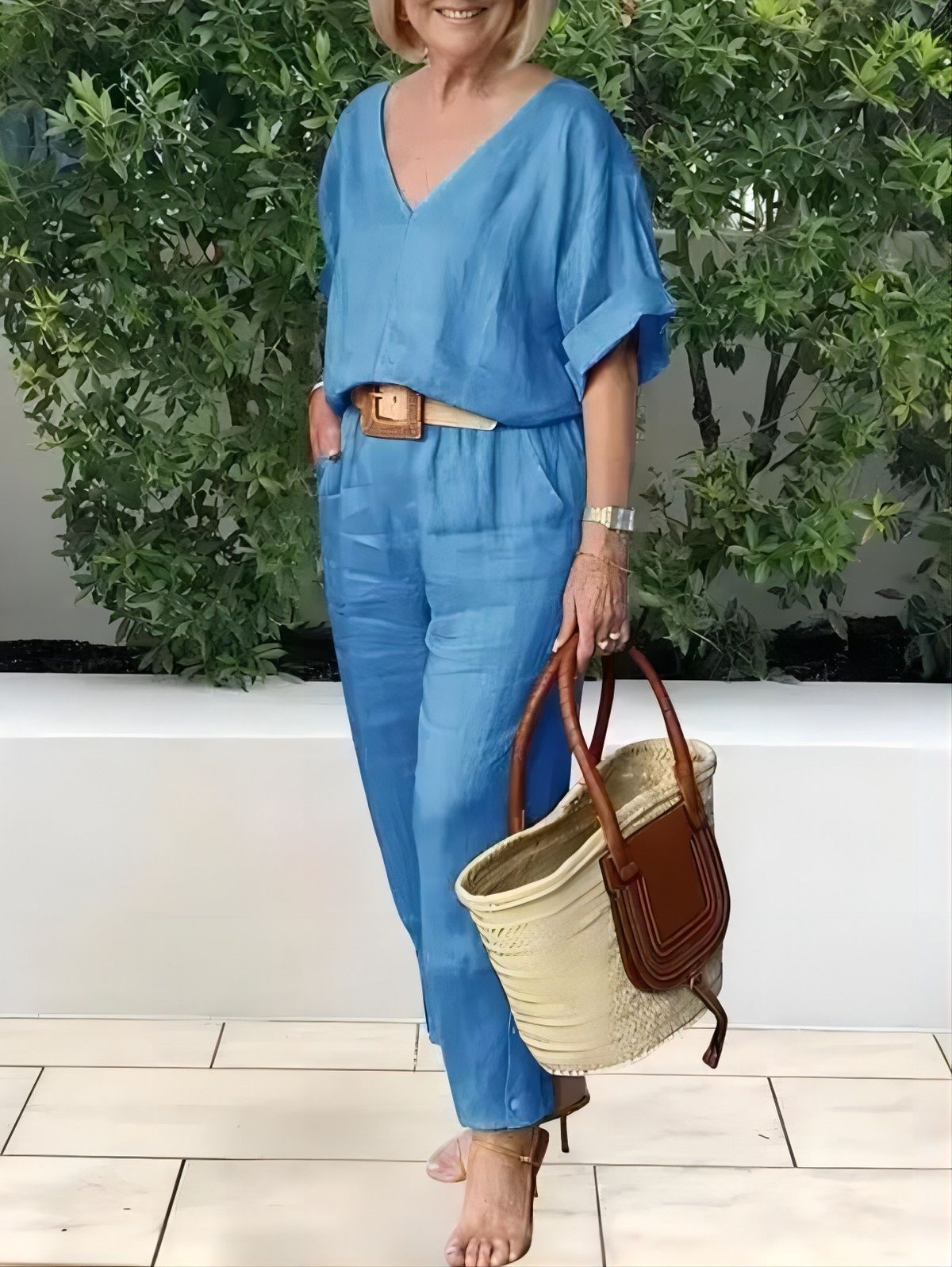 Women's Clothing Women's Fashion Casual Summer Multi Color V Neck Loose Cotton And Linen Suit_ecoleips.com