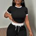 Women's Color Block Two Piece Set Black And White Fitted Top Loose Pants Hot Seller_ecoleips.com