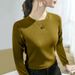 Autumn And Winter New German Velvet Slim-fitting Long-sleeved T-shirt Women's Warm Large-size Foreign-style Bottoming Shirt Solid-color Slim Top_ecoleips.com