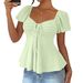 2026 Summer New TUME European And American V-neck Drawstring Tie Sexy Short Sleeve Solid Color Women's T-shirt_ecoleips.com