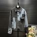 Urban Street Style Distressed Denim Jacket For Women, Oversized Patchwork Collar Coat, Fashionable Retro Loose Fit Casual Jacket_ecoleips.com