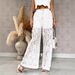 Women's Lace Hollow-Out Wide Leg Pants - Summer Boho Casual Trousers With Floral Embroidery_ecoleips.com