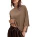 2026 European American Women Casual Oversized Elbow Sleeve Crew Neck Cotton Tops_ecoleips.com