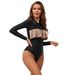 Women's Clothing Muslim Swimsuit Conservative Color Block Front Zipper One Piece Swimsuit Pants Skirt Three Piece Swimsuit_ecoleips.com