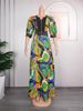 Women's Clothing Plus Size Clothes"Elegant Print Dress With Rhinestone & Beaded Details - Flowy Full Skirt For Women, Tribal & Boho Style, Summer_ecoleips.com