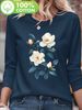 100% Pure Cotton Women's Spring And Autumn Comfortable Casual Long Sleeved Paris Graphic Printed Round Neck T-shirt_ecoleips.com