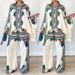 Women's clothing autumn new fashion printed lapel bat sleeve top loose trousers two-piece set_ecoleips.com