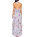 Elegant Floral Print Chiffon Tiered Halter Dress For Women, V-Neck Cake Layered Evening Gown Breathable Chiffon Fabric_ecoleips.com