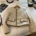 Women's Short Quilted Jacket – Chunky Knit Buttons, Cropped Length (Grey, Petite-Friendly, Lightweight Warmth)_ecoleips.com