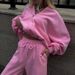 Voya Women's Two Piece Tracksuit Set – Pink Cropped Zip-Up Hoodie & Wide Leg Joggers, Casual Sporty Streetwear, EU Daily Active Wear_ecoleips.com