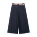 Women's Wide-Leg Pull-On Shorts With Belt - Navy Khaki Staple Shorts For Summer, Casual High-Waisted Elastic Waistband_ecoleips.com