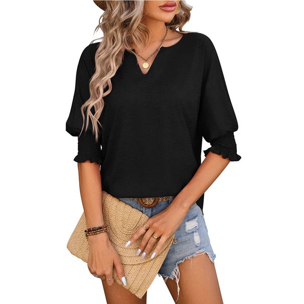European And American Cross-Border Women's Clothing 2025 Summer New Loose V-Neck Batwing Sleeve Colorful Cotton_ecoleips.com