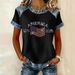Women's 3D Printed Short Sleeve T-Shirt Waffle Knit Casual Top Split Back Neckline for Everyday Wear_ecoleips.com