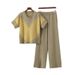 Women's Summer Knitted Set round Neck Short Sleeve Jacquard Top Wide Leg Pants Two Piece Fashion Casual European American Style_ecoleips.com