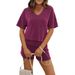 Women's Clothing Twisted Thread Leisure Suit For Women Summer New Solid Color Short Sleeved Top Shorts Two Piece Suit_ecoleips.com