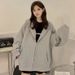 Spring Autumn New Loose Lazy Style Women's Black Hoodie Fleece Lined Chic Unique Top Korean Version Jacket Sweatshirt_ecoleips.com