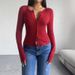 Autumn And Winter Women's Top Y2k Solid Color Fitted Cardigan Button Long-Sleeved T-Shirt_ecoleips.com