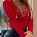 2025 Auumn European And American Syle Elegan Long-Sleeve V-Neck Solid Color Chain Women's Auumn-Winer Casual_ecoleips.com