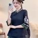Artistic Vintage Ethnic Style Half-Sleeve Top, Summer Heavy-Duty Embroidery Stand Collar With Frog Buttons, Design Small_ecoleips.com
