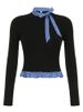 WG239 Best-selling Plaid Patchwork Top, New Spring And Autumn Women's Clothing, Silk Scarf Bow, Slim Fit,_ecoleips.com