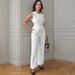 Women's Clothing Solid Color Tops Sleeveless Belt Two Piece Trousers Casual Suit_ecoleips.com