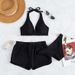 Three Piece Halter Neck Sports Swimsuit Women's Multi Color Sexy Bikini Set Regular Thickness Polyester Vacation Style_ecoleips.com