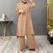 Women's Clothing Sportswear Elegant Puff Sleeve Round Neck Shirt Loose Fashion Wide Leg Pants Suit_ecoleips.com