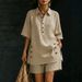 Women's Clothing Cotton Linen Button Down Shirt And Shorts Set Casual Loose Two-Piece Spring Summer Store New_ecoleips.com