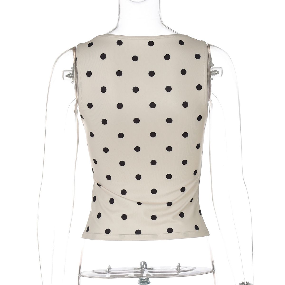 2025 Summer New Fashion Polka Dot Print Slim Fit Round Neck Sleeveless Top Women's Wholesale_ecoleips.com