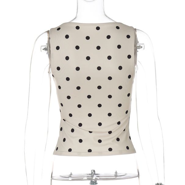 2025 Summer New Fashion Polka Dot Print Slim Fit Round Neck Sleeveless Top Women's Wholesale_ecoleips.com