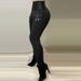 Women's Clothing Black High Waist Tight Zipper Buckle Design Trousers_ecoleips.com